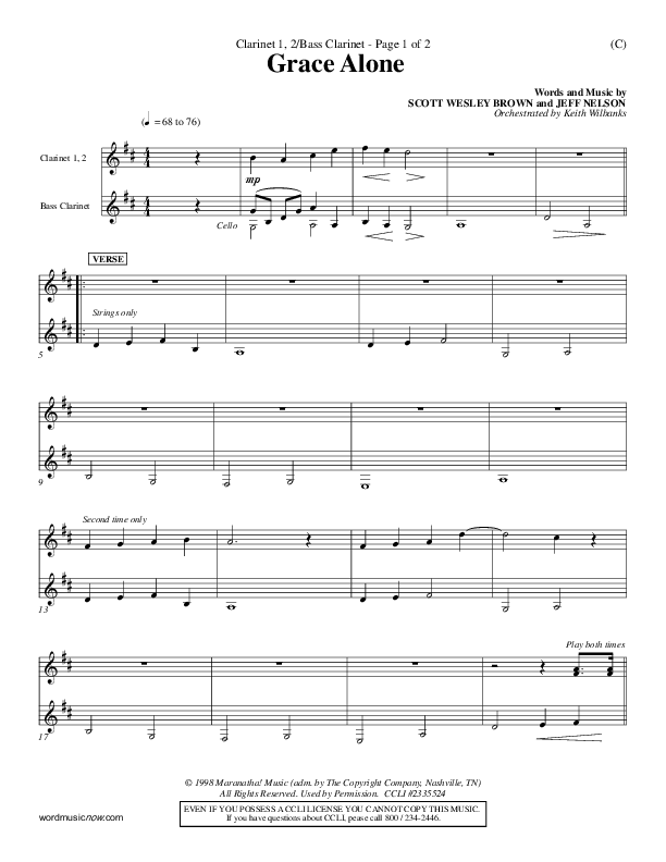 Grace Alone Clarinet 1/2, Bass Clarinet (Jeff Nelson)