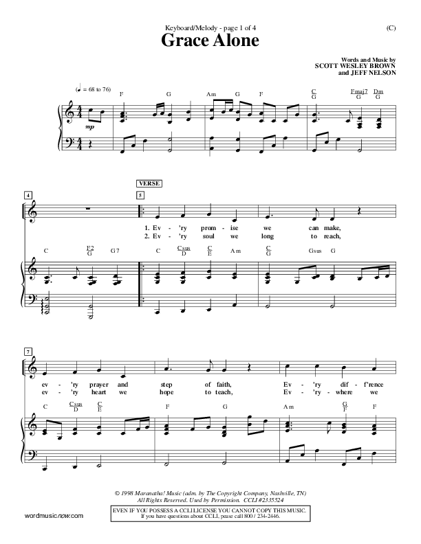Grace Alone Piano/Vocal (Jeff Nelson)