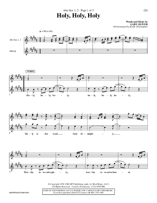 Holy Holy Holy Alto Sax 1/2 (Gary Oliver)