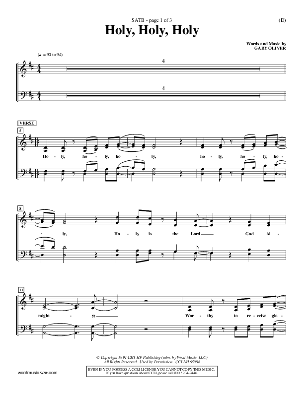 Holy Holy Holy Choir Sheet (SATB) (Gary Oliver)