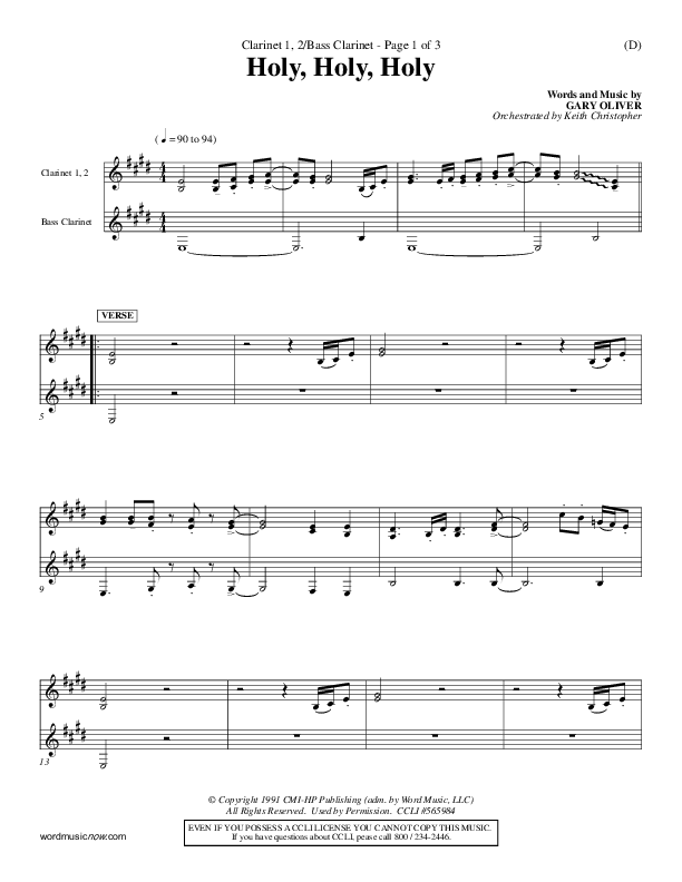 Holy Holy Holy Clarinet 1/2, Bass Clarinet (Gary Oliver)
