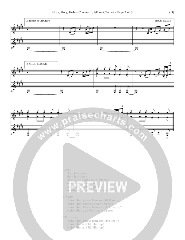 Holy Holy Holy Clarinet 1/2, Bass Clarinet (Gary Oliver)