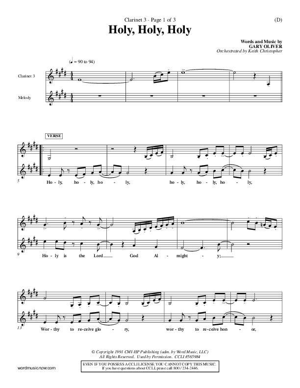 Holy Holy Holy Clarinet 3 (Gary Oliver)