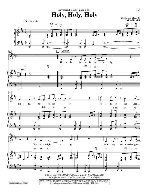 Holy Holy Holy Piano Sheet (Gary Oliver)