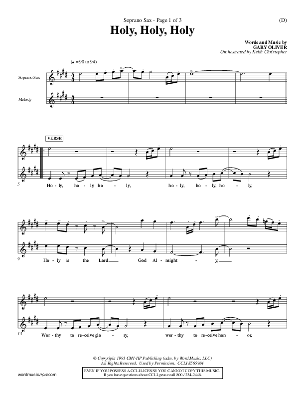 Holy Holy Holy Soprano Sax (Gary Oliver)