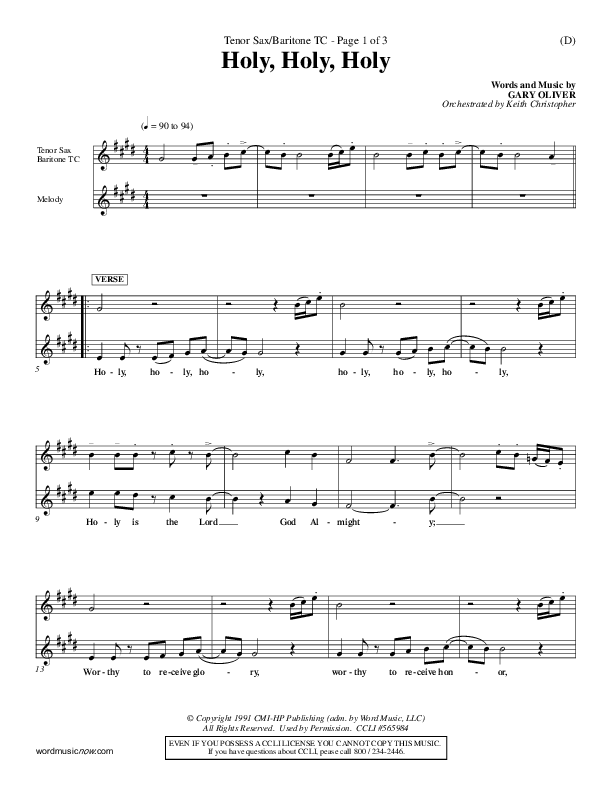 Holy Holy Holy Tenor Sax/Baritone T.C. (Gary Oliver)