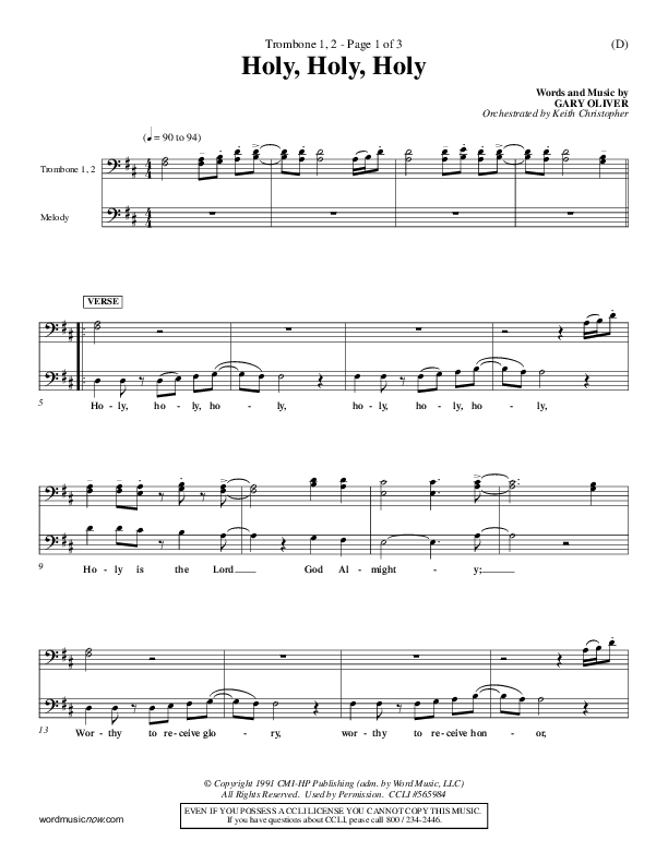 Holy Holy Holy Trombone Sheet Music PDF (Gary Oliver) PraiseCharts