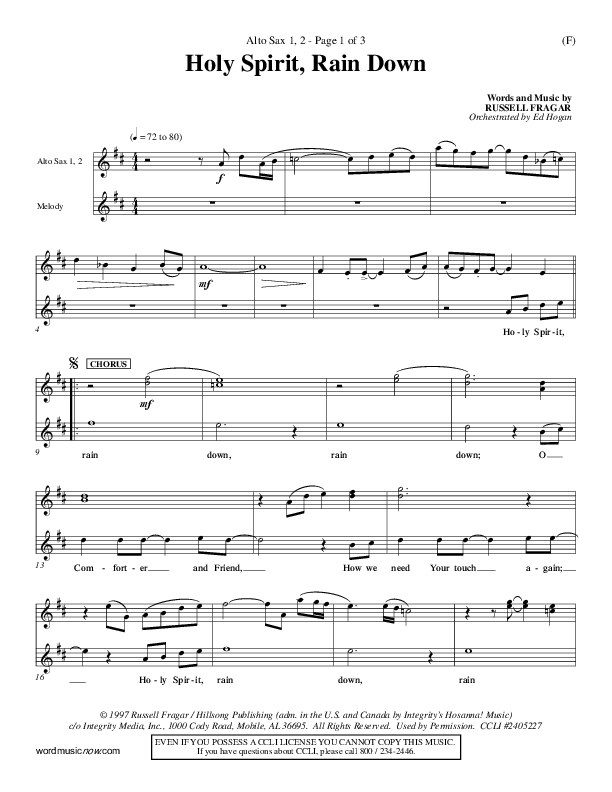 Holy Spirit Rain Down Alto Sax 1/2 (Russell Fragar)