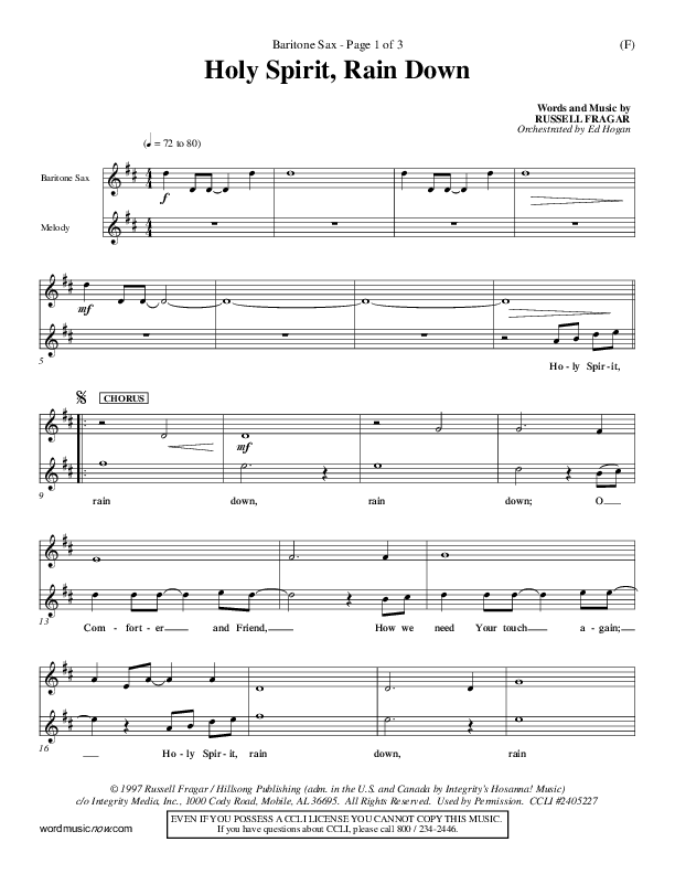 Holy Spirit Rain Down Bari Sax (Russell Fragar)