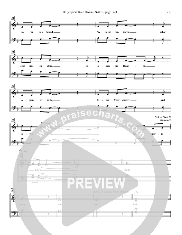 Holy Spirit Rain Down Choir Sheet (SATB) (Russell Fragar)