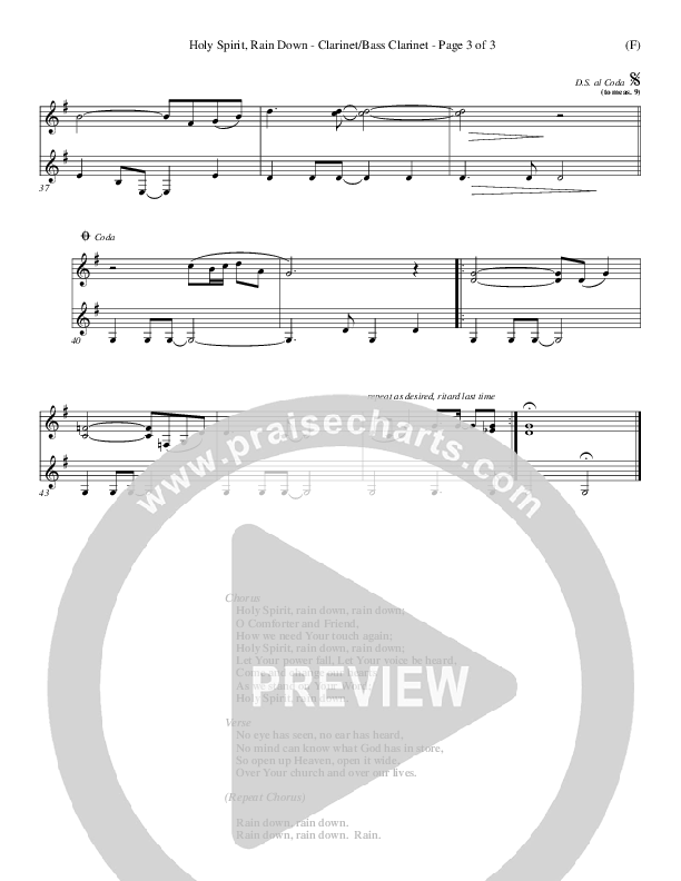 Holy Spirit Rain Down Clarinet 1/2, Bass Clarinet (Russell Fragar)
