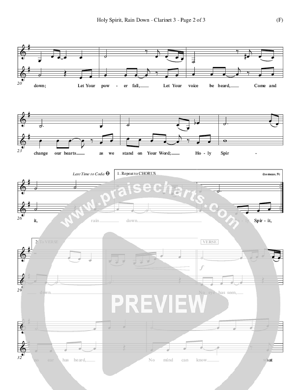 Holy Spirit Rain Down Clarinet 3 (Russell Fragar)