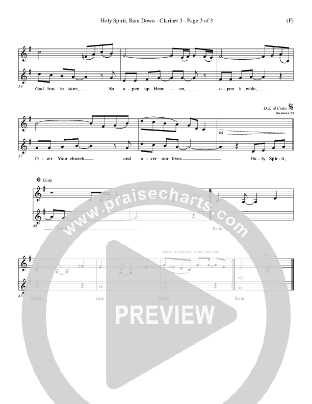 Holy Spirit Rain Down Clarinet 3 (Russell Fragar)