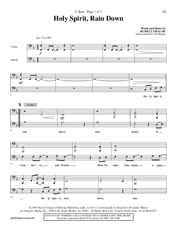 Holy Spirit Rain Down Contrabass (Russell Fragar)