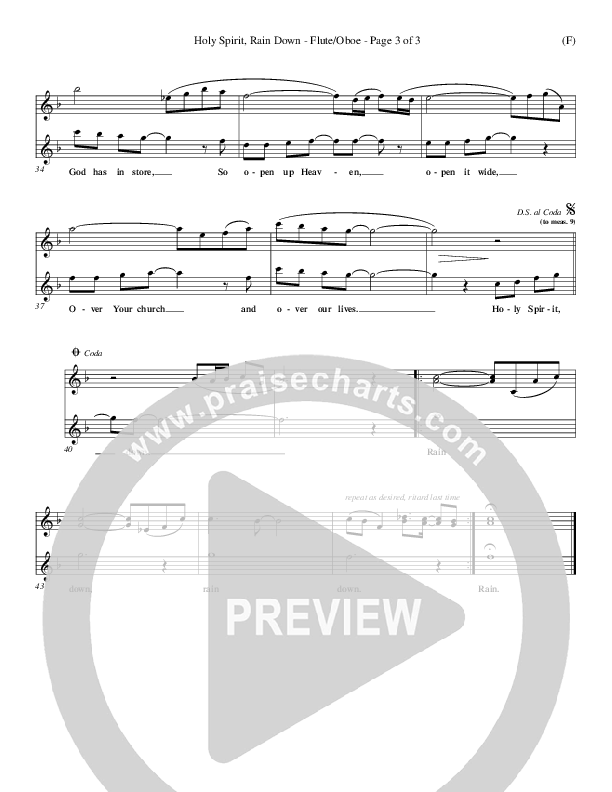 Holy Spirit Rain Down Flute/Oboe (Russell Fragar)