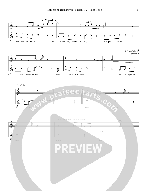 Holy Spirit Rain Down French Horn 1/2 (Russell Fragar)