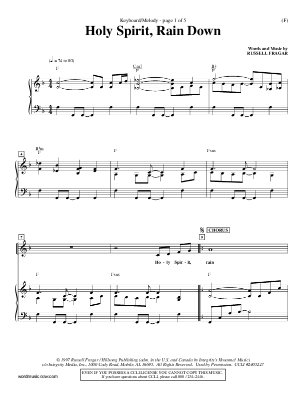 Holy Spirit Rain Down Piano/Vocal (Russell Fragar)