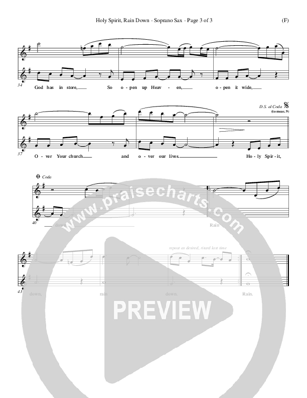 Holy Spirit Rain Down Soprano Sax (Russell Fragar)