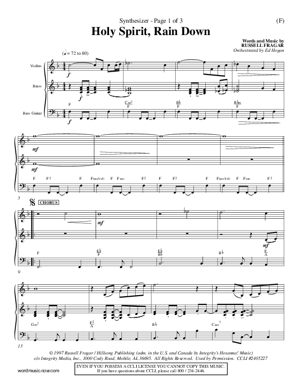 Holy Spirit Rain Down Synth (Russell Fragar)