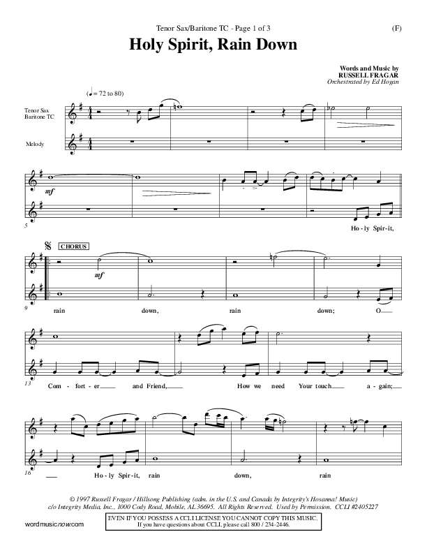 Holy Spirit Rain Down Tenor Sax 2 (Russell Fragar)