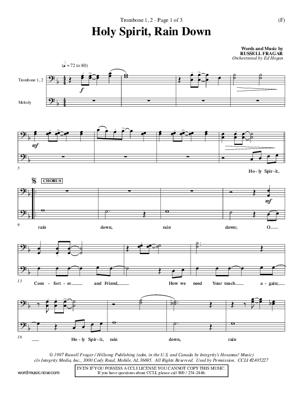 Holy Spirit Rain Down Trombone 1/2 (Russell Fragar)
