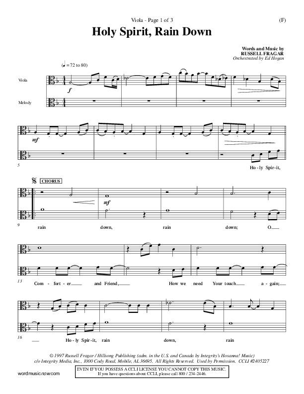 Holy Spirit Rain Down Viola (Russell Fragar)