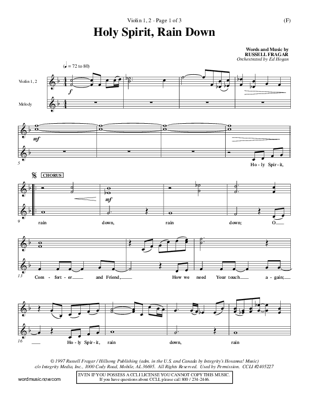 Holy Spirit Rain Down Violin 1/2 (Russell Fragar)