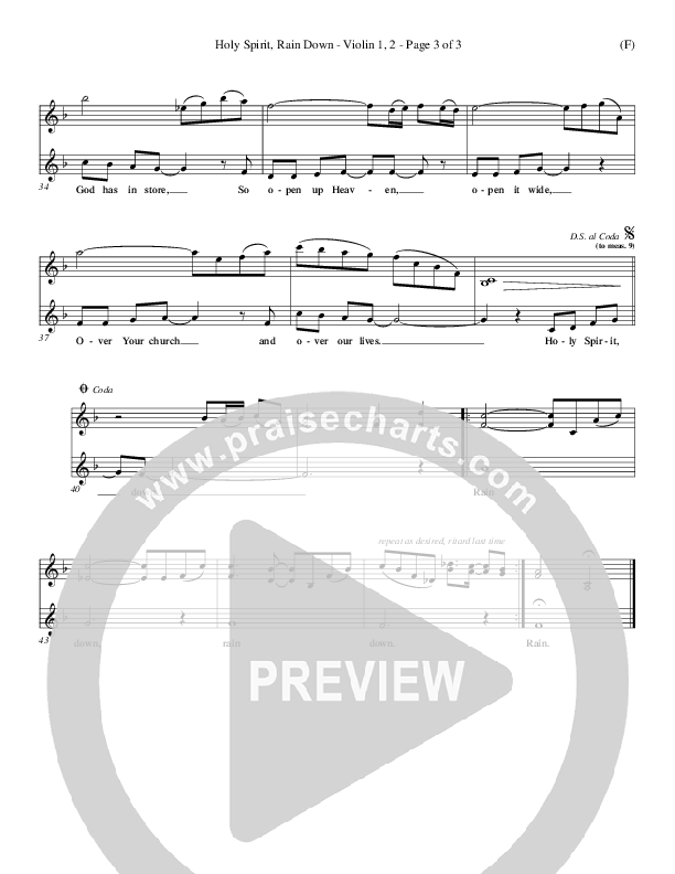 Holy Spirit Rain Down Violin 1/2 (Russell Fragar)