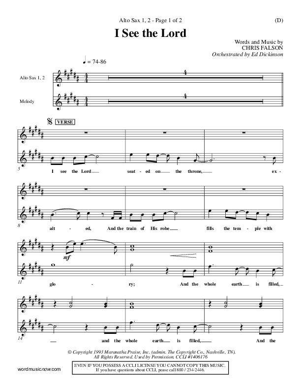 I See The Lord Alto Sax 1/2 (Chris Falson)