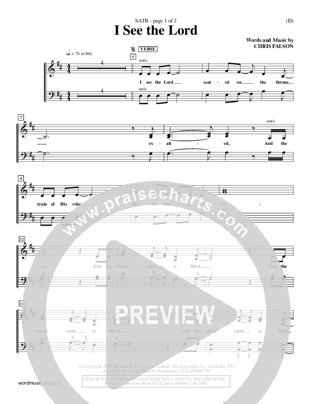 I See The Lord Choir Vocals (SATB) (Chris Falson)