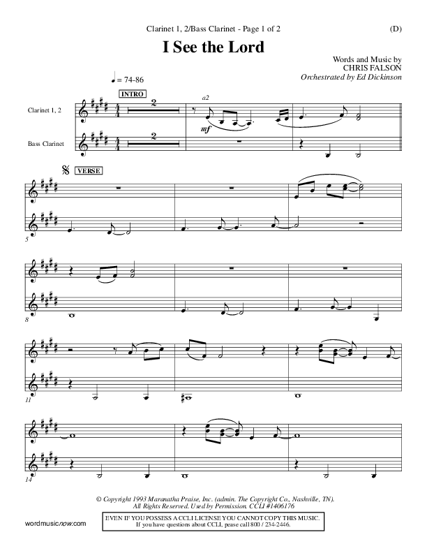 I See The Lord Clarinet 1/2, Bass Clarinet (Chris Falson)