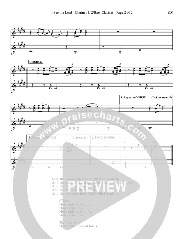 I See The Lord Clarinet 1/2, Bass Clarinet (Chris Falson)