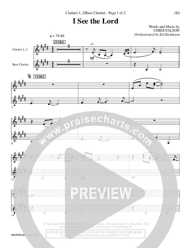 I See The Lord Clarinet 1/2, Bass Clarinet (Chris Falson)