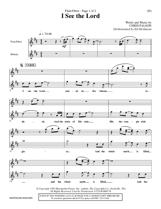 I See The Lord Flute/Oboe (Chris Falson)