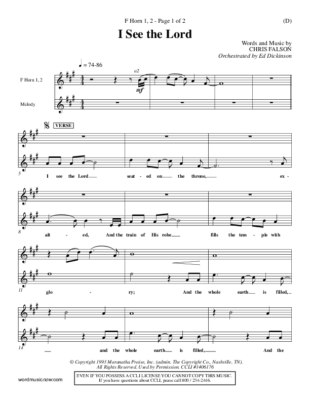 I See The Lord French Horn 1/2 (Chris Falson)