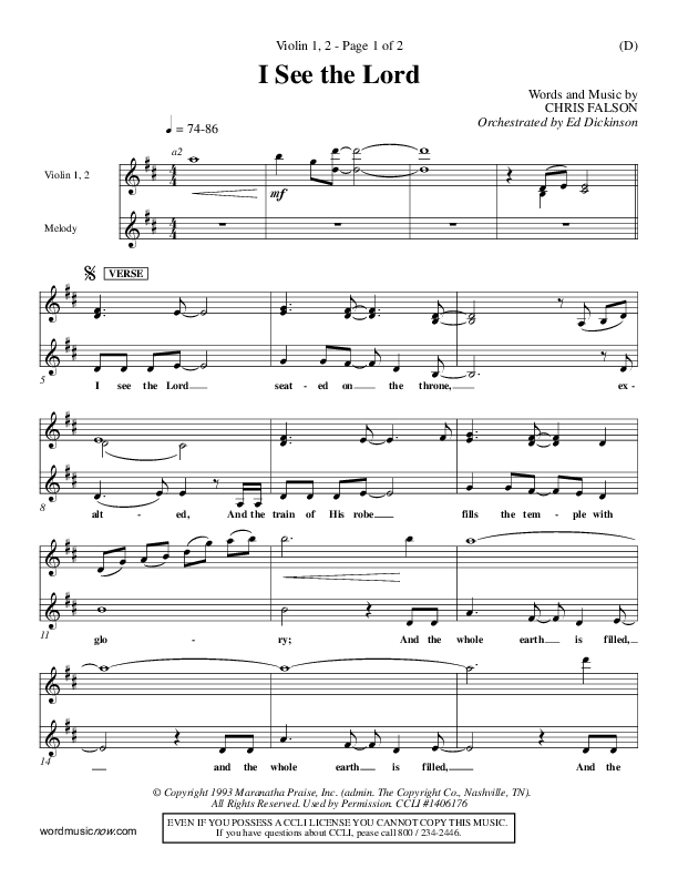 I See The Lord Violin 1/2 (Chris Falson)