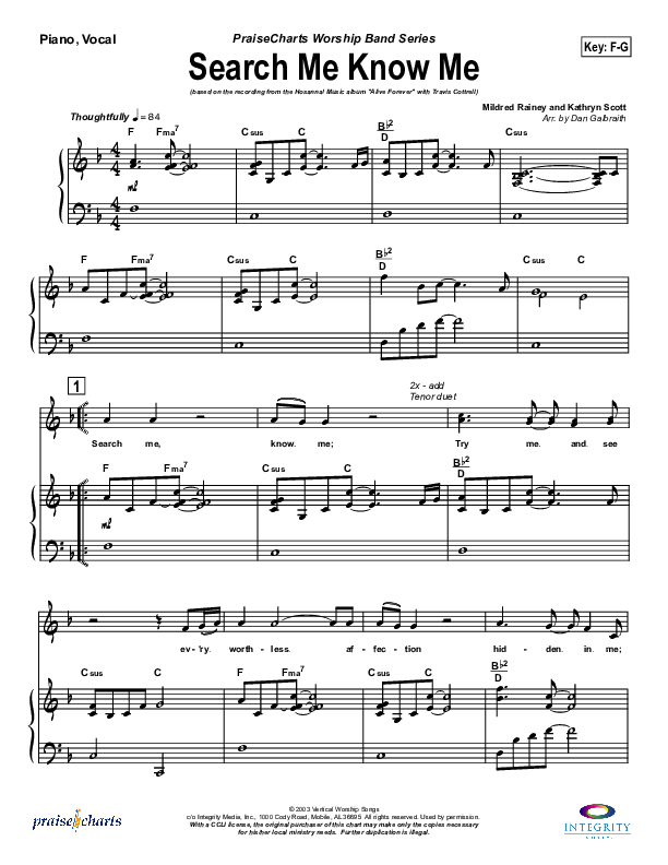 Search Me Know Me Piano/Vocal & Lead (Travis Cottrell)