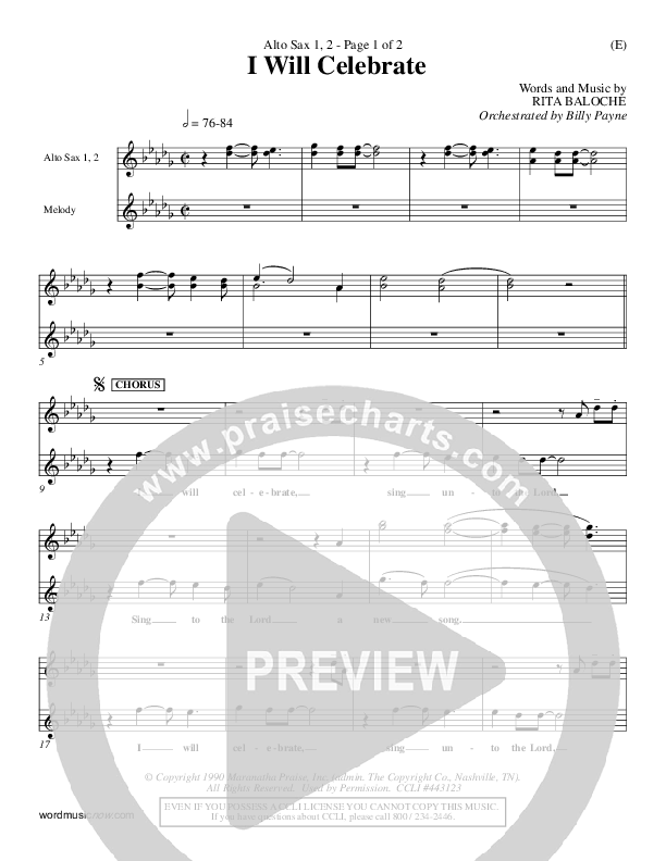 I Will Celebrate Alto Sax 1/2 (Rita Baloche)