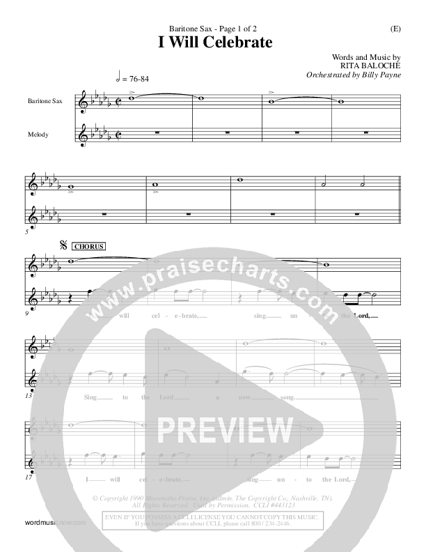 I Will Celebrate Bari Sax (Rita Baloche)