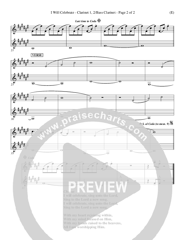 I Will Celebrate Clarinet 1/2, Bass Clarinet (Rita Baloche)