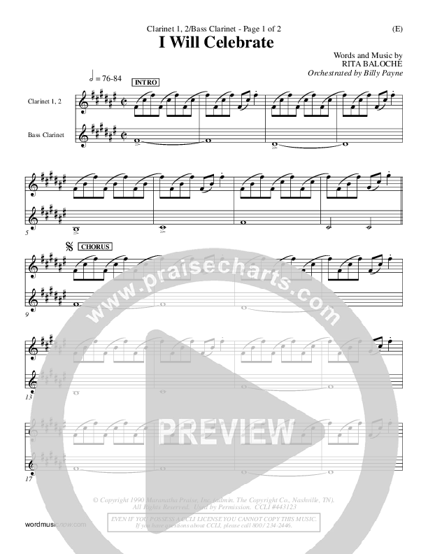 I Will Celebrate Clarinet 1/2, Bass Clarinet (Rita Baloche)