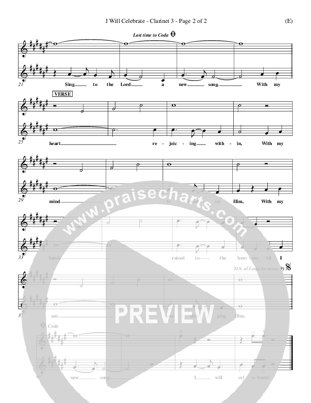 I Will Celebrate Clarinet 3 (Rita Baloche)