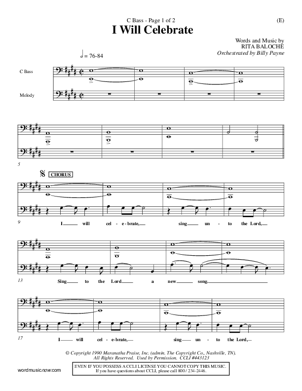 I Will Celebrate Contrabass (Rita Baloche)