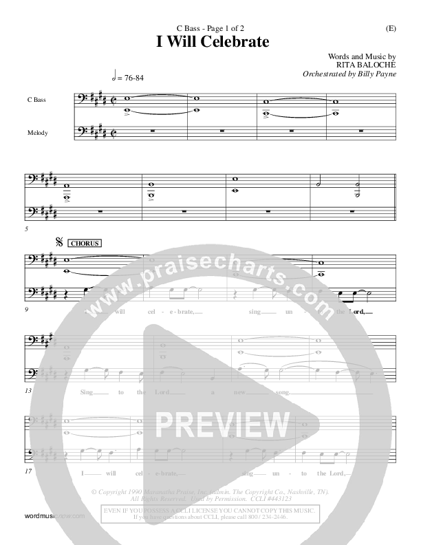 I Will Celebrate Contrabass (Rita Baloche)