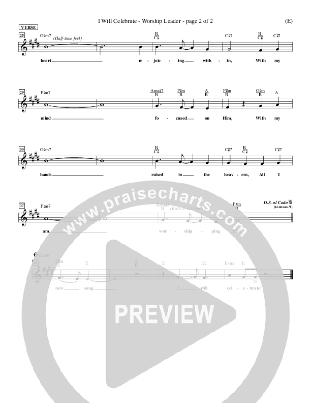 I Will Celebrate Lead Sheet (Rita Baloche)