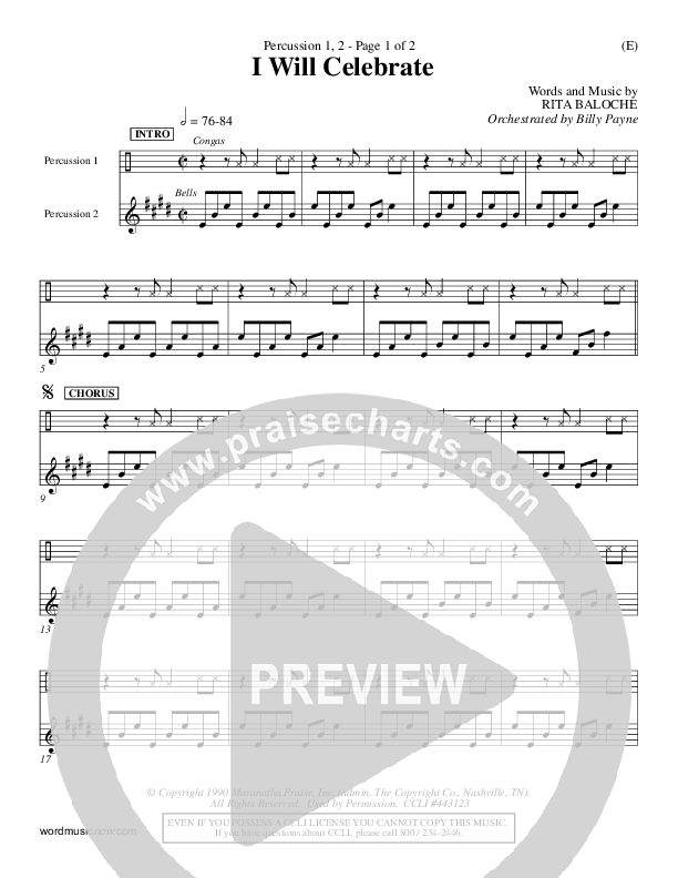 I Will Celebrate Percussion 1/2 (Rita Baloche)