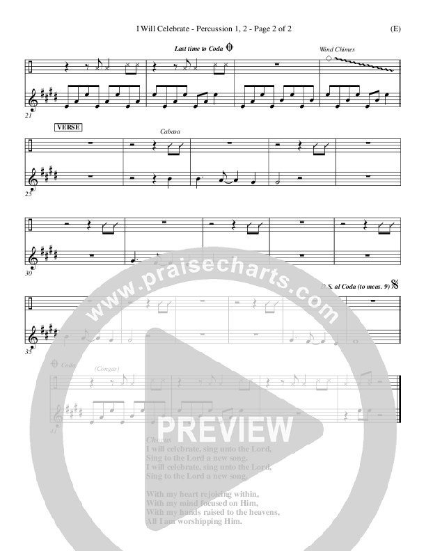 I Will Celebrate Percussion 1/2 (Rita Baloche)