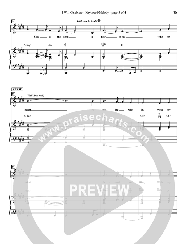 I Will Celebrate Lead Sheet (Rita Baloche)