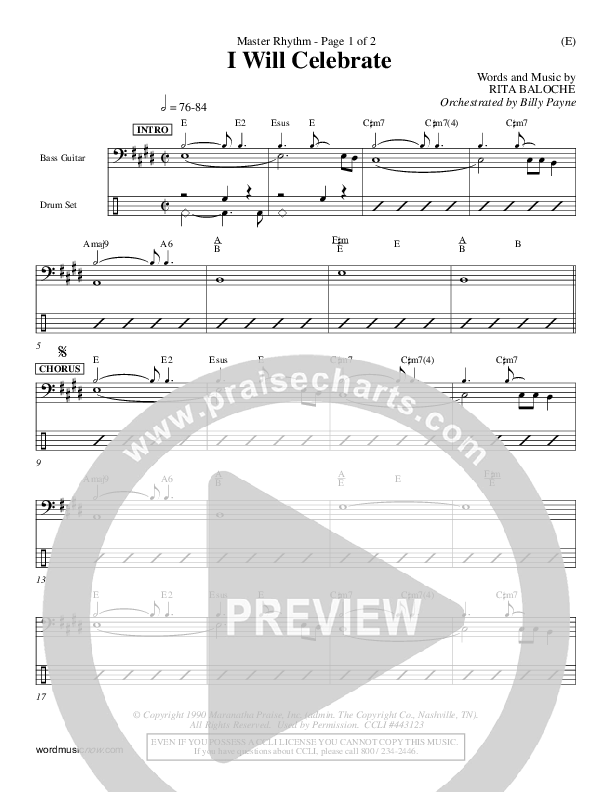 I Will Celebrate Rhythm Chart (Rita Baloche)