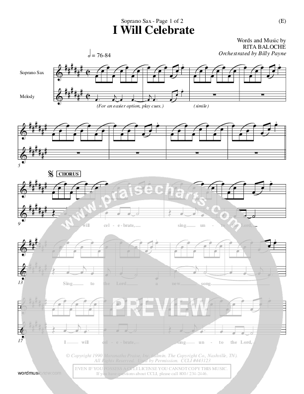 I Will Celebrate Soprano Sax (Rita Baloche)